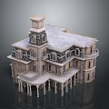 European Style Architectural Landscape With Tower Slate Roof Multiple Floors And Ornate Columns