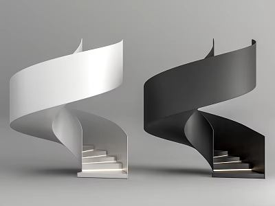 Modern Spiral Staircase Design With White And Black Sleek Metal Steps 3d model