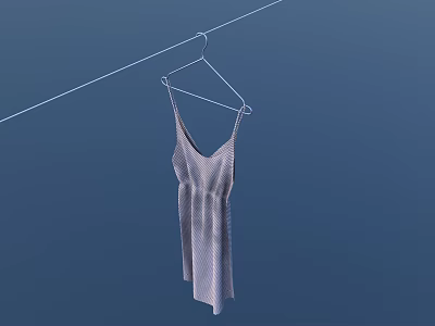 Stylish Striped Spaghetti Strap Dress Hanging On Hanger Against Navy Blue Background 3d model