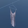 Stylish Striped Spaghetti Strap Dress Hanging On Hanger Against Navy Blue Background