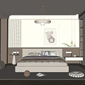 Modern Minimalist Bedroom Interior Design With Soft Tones Bed Pendant Light Artwork Wardrobe And Carpet
