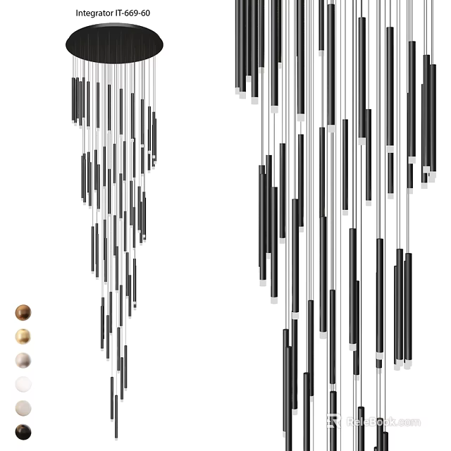 Modern Pendant Light With Slim Black And White Vertical Bars And Color Options 3d model 