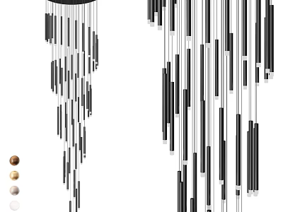 Modern Pendant Light With Slim Black And White Vertical Bars And Color Options 3d model
