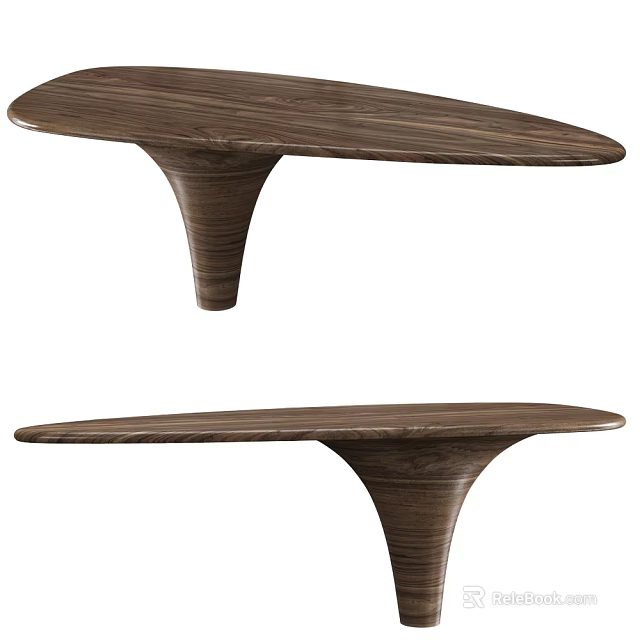 Two Modern Walnut Coffee Tables with Unique Curved Base and Smooth Wooden Top 3d model 