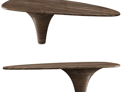 Two Modern Walnut Coffee Tables with Unique Curved Base and Smooth Wooden Top 3d model