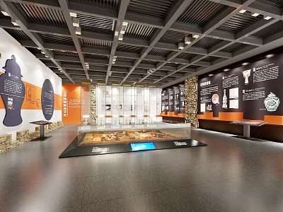 Cultural Center Interior With Exhibits Display Cases Wall Decorations And Lighting 3d model