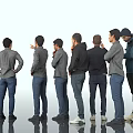 Men Standing in a Row Back View with Different Casual Outfits and Backpacks 3d model