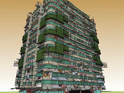 Dense Urban High Rise Building With Numerous Windows And External Structures 3d model