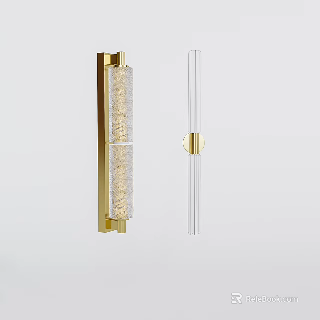 Modern Gold Wall Sconces With Textured Glass Shade And Metal Frame 3d model 