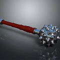 Spiked Mace Weapon With Red Handle And Metal Head Featuring Sharp Spikes And Round Protrusions