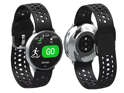 Fitness Smartwatch With Black Perforated Strap GPS Tracking Digital 3d model