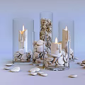 Decorative Ornament Set With Glass Vases Lit Candles And Mixed Pebbles For Home Decor