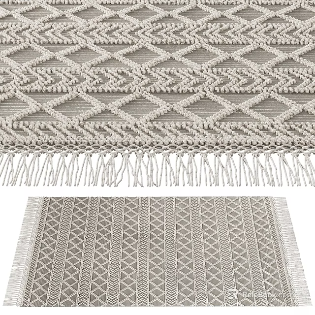 Modern Square Rug With Geometric Pattern Woven Texture And Decorative Fringe Tassels Design 3d model 
