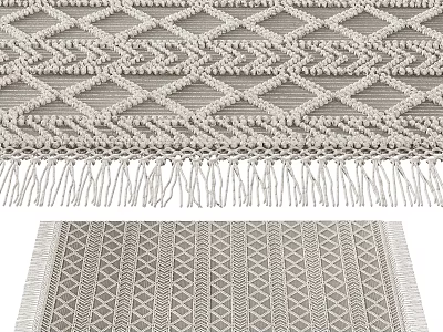 Modern Square Rug With Geometric Pattern Woven Texture And Decorative Fringe Tassels Design 3d model