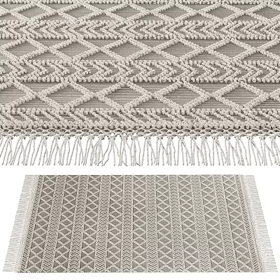 Modern Square Rug With Geometric Pattern Woven Texture And Decorative Fringe Tassels Design 3d model