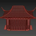 Traditional Chinese Ancient Architecture With Red Curved Eaves Black Tiled Roof And Carved Windows