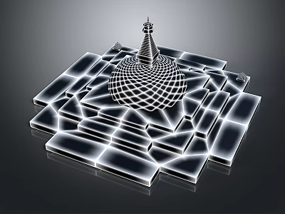 Modern Architectural Design Featuring Central Spire Symmetrical Rectangular Blocks And Geometric Layout 3d model