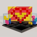 Creative Decorative Display With Black Grid Base Red Pixel Heart And Colorful Blocks
