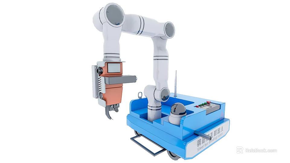 Advanced Industrial Robotic Arm with Blue Mobile Base and Control Panel for Automation 3d model 