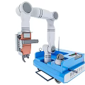 Advanced Industrial Robotic Arm with Blue Mobile Base and Control Panel for Automation