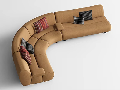 Modern Brown Curved Sectional Sofa With Patterned Throw Pillows And Spacious Seating 3d model