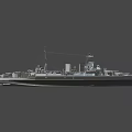 Gray Military Battleship Warship With Turrets Funnels Mast And Bridge Sailing On Sea