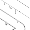 Various Style Chandeliers with Black Silver Lamp Bodies Straight Striped Poles and Round Bulbs