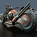 Steampunk Style Motorcycle With Large Tire Orange Black Color Mechanical Design And Animal Head Decoration