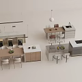 Modern Open Kitchen Interior Design With Bar Counter Seating And Lighting 3d model