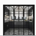 Modern Kitchen Sliding Doors With Black Frame And Textured Glass Design