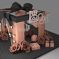 Romantic Gift Display With Black Bow Roses And String Lights LOVE Sign 3d model