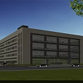 Modern Industrial Factory Building With Large Glass Windows And Green Landscaping