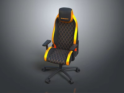 Ergonomic Black And Orange Gaming Chair With Diamond Stitch Pattern And Swivel Wheels 3d model