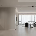 Modern Living and Dining Room Interior With Open Layout Sofa Coffee Table and Large Windows