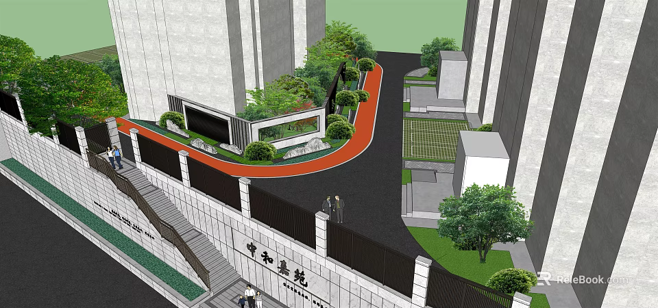 Modern Garden Landscape Design With Curved Pathway Lush Plants And Stone Stairs 3d model 