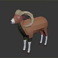 Low Poly Ram With Curved Horns Orange Body Light Brown Head White Dark Brown Legs