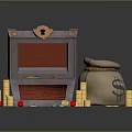 Open Treasure Chest Scene With Money Bag Gold Coins And Colorful Gemstones