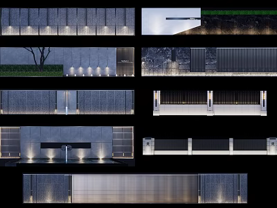 Contemporary Garden Feature Wall With Textured Stone Panels LED Lighting And Water Elements 3d model