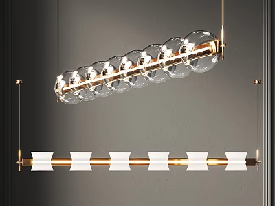 Modern Linear Chandelier with Transparent Glass Shades and Gold Metal Frame 3d model