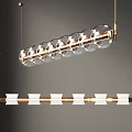 Modern Linear Chandelier with Transparent Glass Shades and Gold Metal Frame