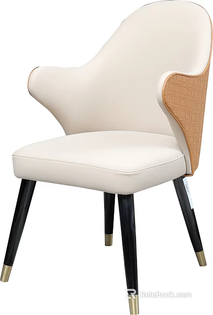 Modern Beige Leather Dining Chair With Brown Textured Backrest And Black Wooden Legs 3d model 