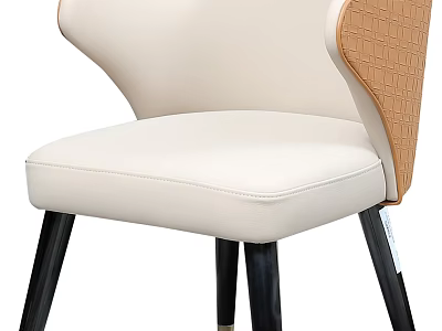 Modern Beige Leather Dining Chair With Brown Textured Backrest And Black Wooden Legs 3d model