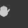 3D Model Green Monster Head With Large Eyes Sharp Teeth Pointed Ears And Black Background