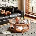 Middle Ancient Style Coffee Table Solid Wood Coffee Table Decorative Ornaments 3d model