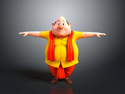 Friendly Cartoon Character Design With Yellow Top Red Scarf And Outstretched Arms 3d model