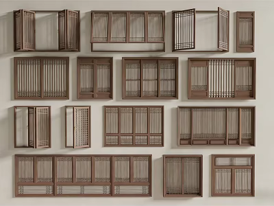 Wooden Carved Lattice Windows With Various Intricate Designs And Patterns 3d model
