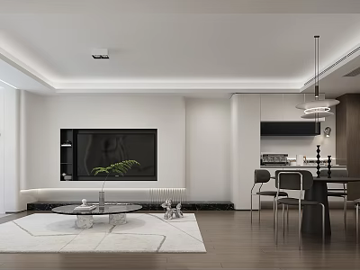 Modern Living and Dining Room Interior With TV Coffee Table Rug Dining Table And Chairs 3d model