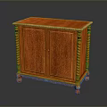 Antique Red Wooden Cabinet With Intricate Carved Patterns Gold Trim Pink Top And Carved Legs