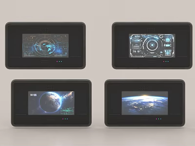 Modern Tech Style Decorative Ornament Set With Four Black Display Panels Featuring Digital Screen Designs 3d model