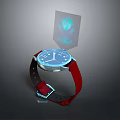Smartwatch With Red Strap And Blue Dial Featuring Earth Projection Function